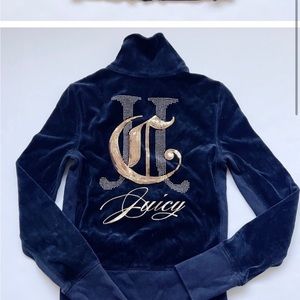 Juicy Couture Vintage Y2K Track Suit Too Velour Black Velvet Bling Jacket Zip
